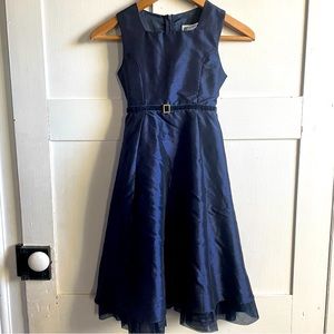Y2K Fit Flare George Fancy Elegant Dress Tied Bow in Back Dark Navy Blue Size 8